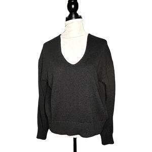 Velvet by Graham & Spencer V-Neck Oversized Sweater Black Size Small